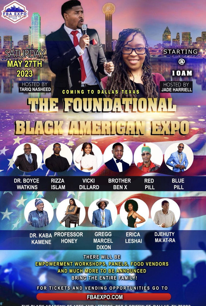 JustMeDigi's tweet photo. EVENTS: #TariqNasheed presents #FBAEXPO featuring:
@drboycewatkins1
@RizzaIslam
@DillardVicki
@Brotherbenx
@ericaleshai
@Marcel4Congress
@kamene777
@DjehutySpeaks
#ProfessorHoney
& #RedandBluePill
#FBAnews #FBAreport #FBA πΊπΈ https://t.co/oayGdm87wR