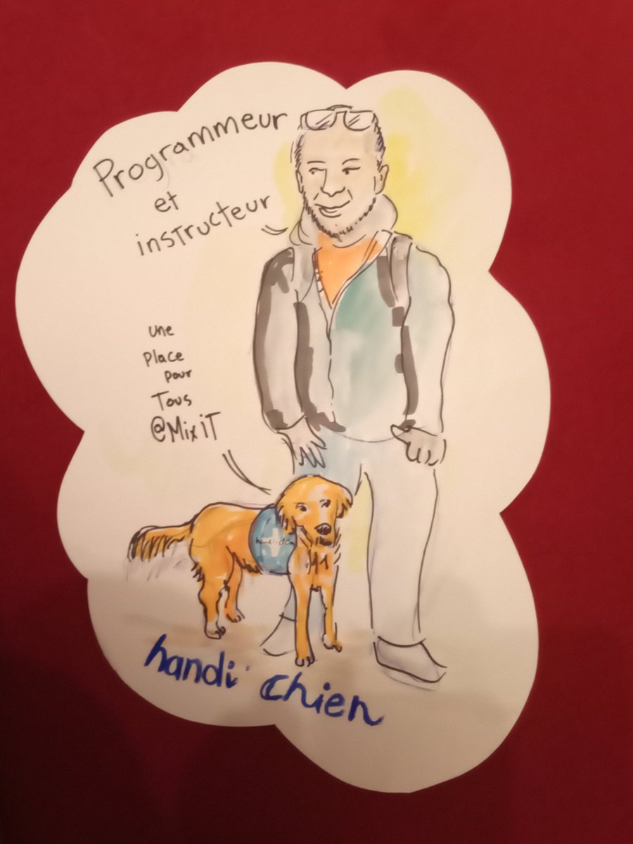 Sniff #mixit23 terminé toujours au top orga nickel de belles rencontres, de belles conf, des crêpes, des teens avec de super projets et du coeur !!! Merci aux bénévoles et aux orgas @mixitconf et aussi à Tonio et sa team pour ce dessin de Stark futur #handichiens