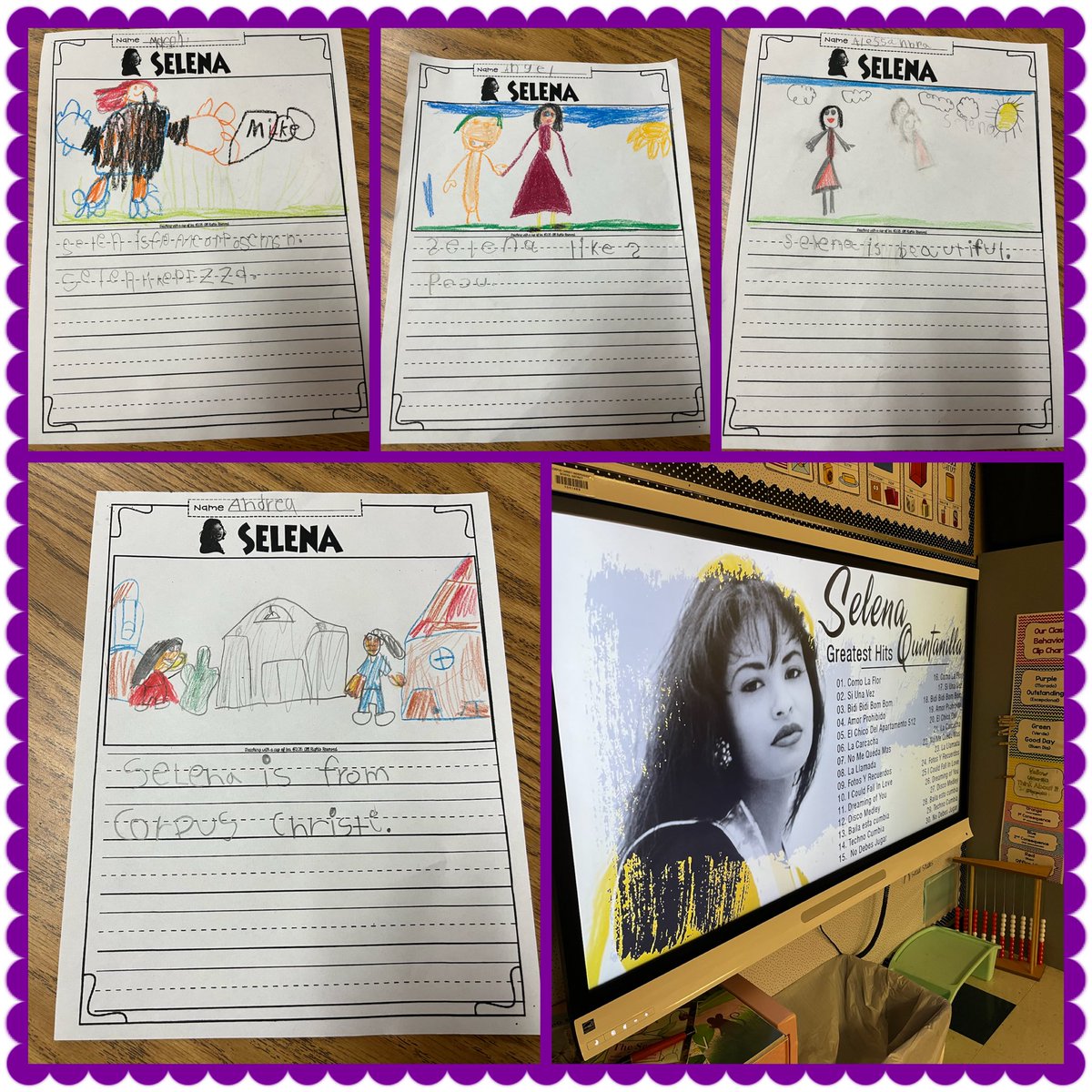 WrenRJackson's tweet photo. Happy Birthday, Selena 💜 

My little writers loved learning and writing about Selena. 

@CCISDSanders https://t.co/wHw9vk4oOk