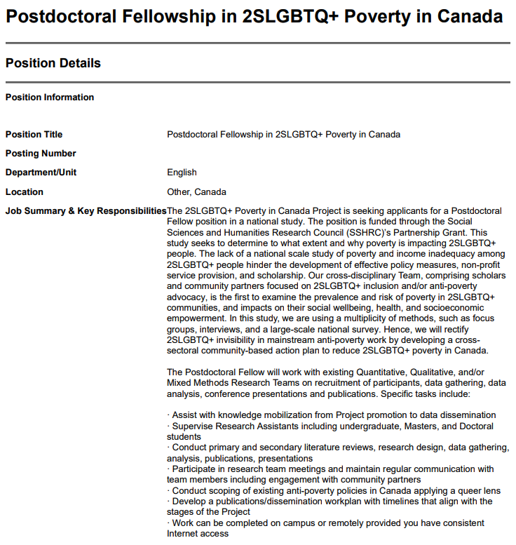 DjKinitz's tweet photo. Postdoc in #LGBTQ poverty in Canada. 1 at Dalhousie U (Halifax) &amp; 1 at York U (Toronto). This is a great, pan-Canadian &amp; US 🏳️‍🌈🏳️‍⚧️ team that myself &amp; @LoriRoss_UofT from @LGBTQ_Research work w/.

Consider applying for PDF awards to boost your salary! Great mentors to support you! https://t.co/LonSaEv6JL