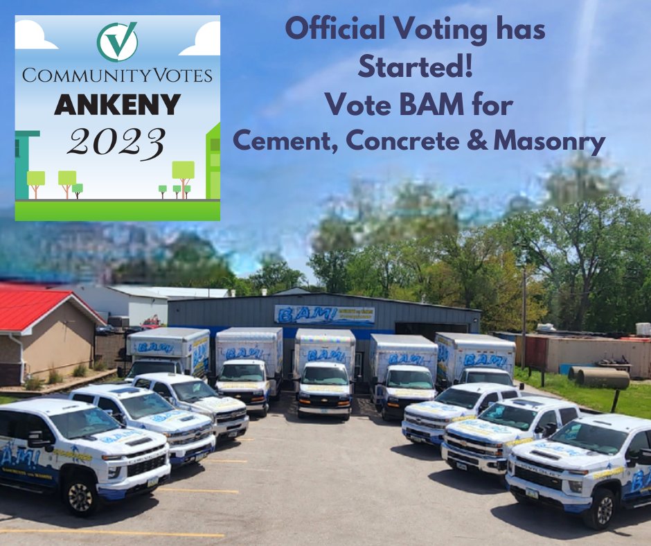 BAMbasements's tweet photo. Official voting For Ankeny Community votes has started! Voting now through May 14th. Click the link below to vote BAM for best Cement, Concrete and Masonry Company Thank you!

https://t.co/MptUr8q6rm

#ankenyiowa #votenow #masonry #voting https://t.co/kwFwXkjqsh