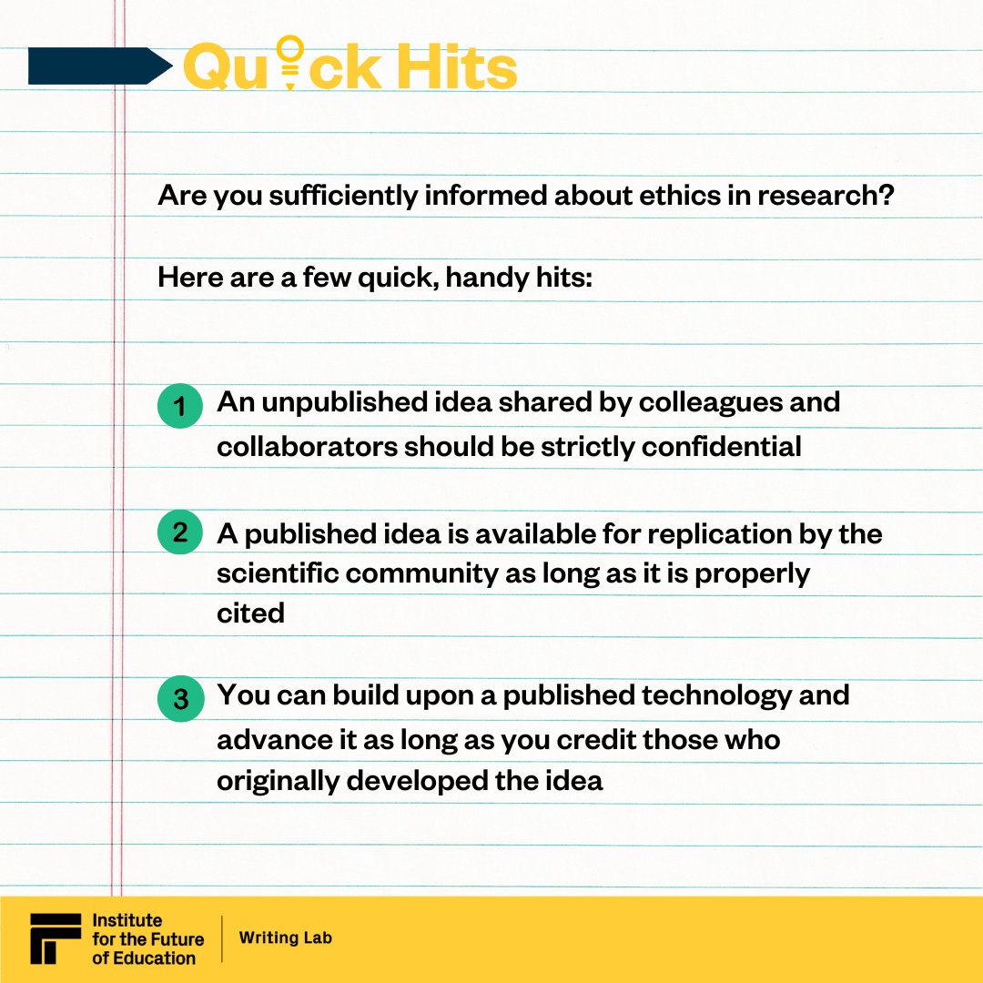 TecWriting's tweet photo. Are you sufficiently informed about ethics in research?
To find out more about this and other topics, please visit us at https://t.co/PQJuQdEW1b or contact us at writinglab@itesm.mx
#TecdeMty #WritingLab #Research #Education #WritingTips #ExcellentWriting #EthicsInAcademia https://t.co/TqIpQI8Y16