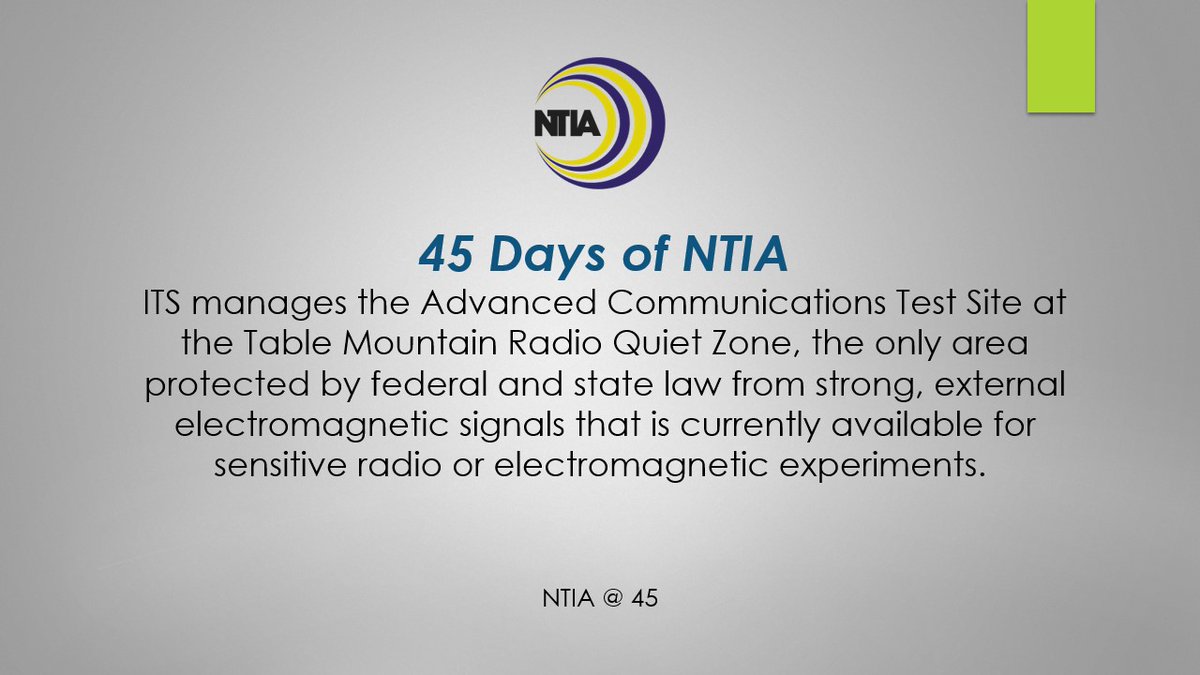 NTIAgov's tweet photo. Did You Know: NTIA’s ITS manages the Table Mountain Radio Quiet Zone, which supports research activities for other govt agencies like @NIST @NOAA and @USGS?

Learn more about Table Mountain below #45DaysofNTIA 👇
https://t.co/tOr8d4bR6z https://t.co/O7YLuT5sDW