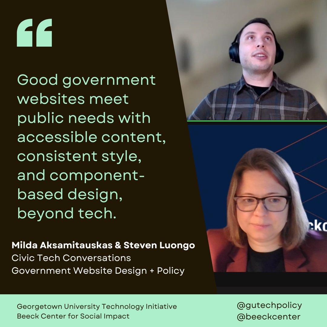 gutechpolicy's tweet photo. Grateful for the insightful conversation with Milda Aksamitauskas and Steven Luongo on designing government websites for equitable service delivery! Thanks to @BeeckCenter for co-hosting! #GovWebDesign #EquitableServices https://t.co/L42RaFiFEw