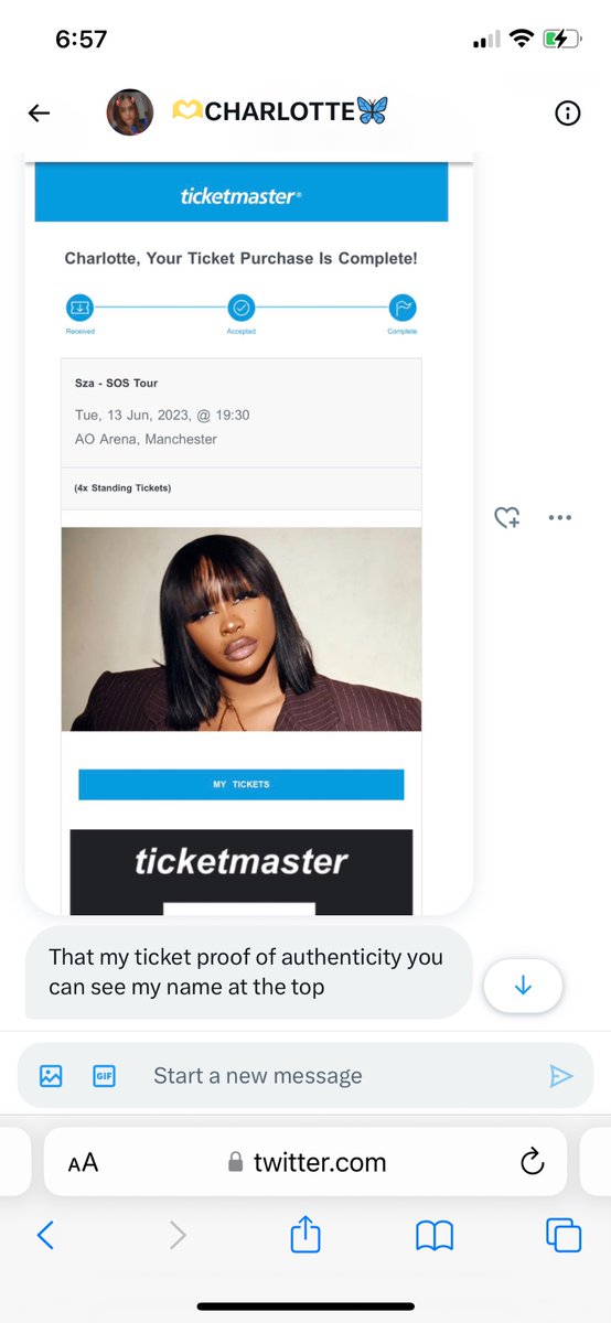 jayce1151's tweet photo. FAKE SZA TICKETS, SCAMMER!!!!
@charlotteemixo DO NOT BUY TICKETS FROM HER THEYRE FAKE AND SHE WILL TAKE YOUR MONEY THEN BLOCK YOU https://t.co/4EG4AkcvXl