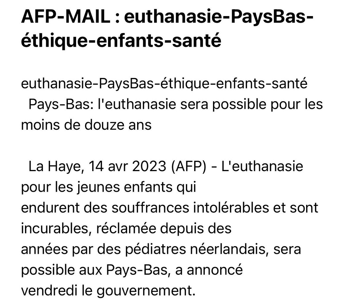 TDerville's tweet photo. Et voilà ! L’#euthanasie aux #PaysBas continue de glisser. Maintenant pour des #enfants de moins de 12 ans.
Partout où le verrou saute, la porte n’en finit pas de s’ouvrir.
Il faut écouter le "repenti" Theo Boer : "Je me suis trompé. Français, ne croyez pas qu’on puisse encadrer" https://t.co/1legtlU8sl