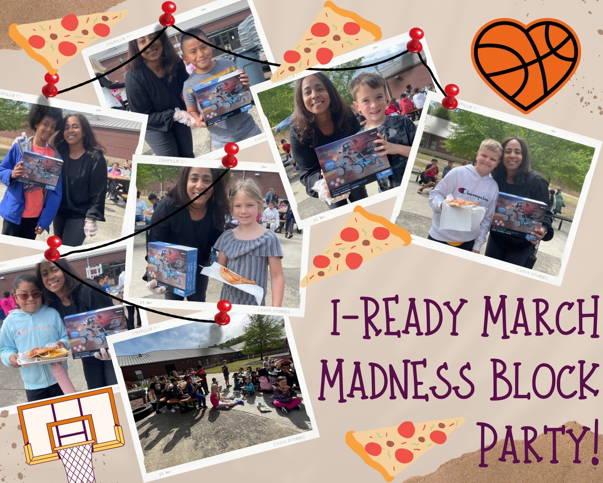 Our Huskies who passed at least 20 i-Ready lessons for March Madness finally got to enjoy their block party + pizza! And our grade level winners received their solar robots as well! Way to #RaiseTheBar Huskies! <a href="/CherokeeSchools/">Cherokee Co. Schools</a> <a href="/CurriculumAssoc/">Curriculum Associates</a>