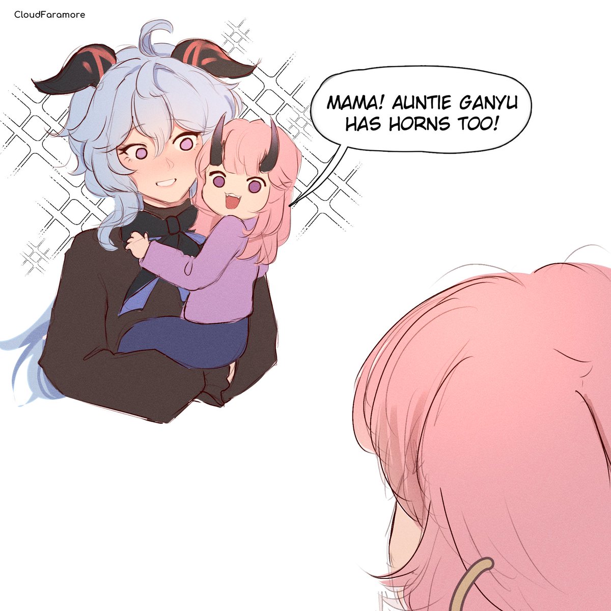 Cloud_Faramore's tweet photo. The Raiden family took a trip to Liyue 

#eimiko #ganqing https://t.co/hWJnyJS7K0