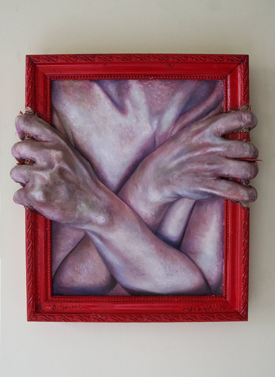 Gripped 

oil paint + clay on panel