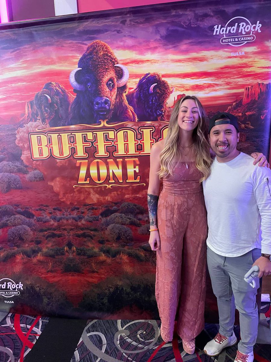 tkarn421's tweet photo. At the debut of the @TulsaHardRock Buffalo Zone today with @hayleyocho!

More 🦬 slot content incoming.

Goal of the day: Film every bonus possible. 🎥

Let’s gamble! 🎰🌅🚀🏹 https://t.co/LCKkdctj9n