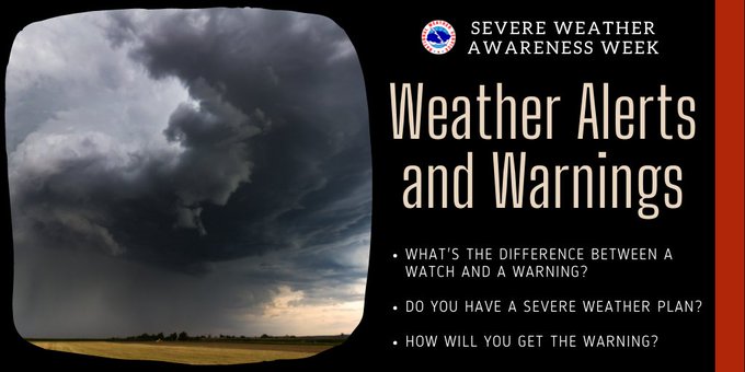 Severe weather awareness week for minnesota and south dakota begins today. Day 1 features weather alerts and warning information.