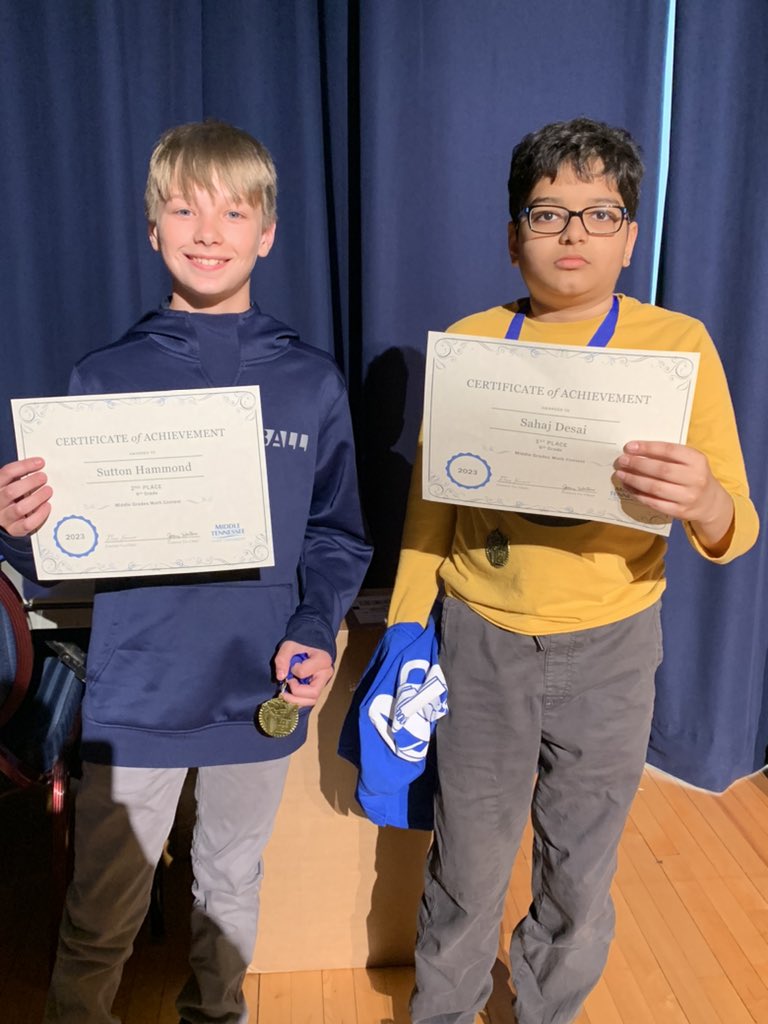 (2/4) Two of our 6th graders also won an individual award for placing in the top 20. Congratulations Sutton (2nd place) and Sahaj (1st place)!