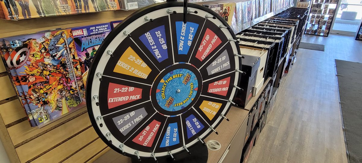 To add to the National Hockey Card Day festivities, we have a fun little game to play! Buy any Upper Deck hockey hobby box and you get to spin the wheel! Come on down tomorrow and pick your free packs as well as the bonus promo card for spending 10$ on Upper Deck hockey cards.