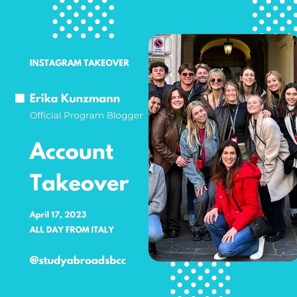 Finally, program blogger Erika Kunzmann is taking us on her journey through Italy. Join us on Monday April 17th as Erika is taking over our Instagram from Italy!⁠
⁠
We can't wait.⁠
⁠
#sbcc #studyabroad #instatakeover #rome #italy #venice⁠
⁠
<a href="/acce/">Alex Chriss</a>… instagr.am/p/CrBp0cgpv1n/