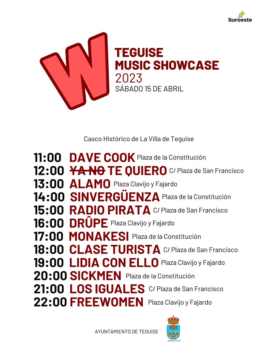 TeguiseMuShow's tweet photo. 🤘🏻🎸🎷 ¡Todo en orden! Mañana vuelve el escaparate de la música Made in Lanzarote. Te esperamos de 11:00 a 23:00 en el casco histórico de La Villa de Teguise. https://t.co/3QNFqUhD1a