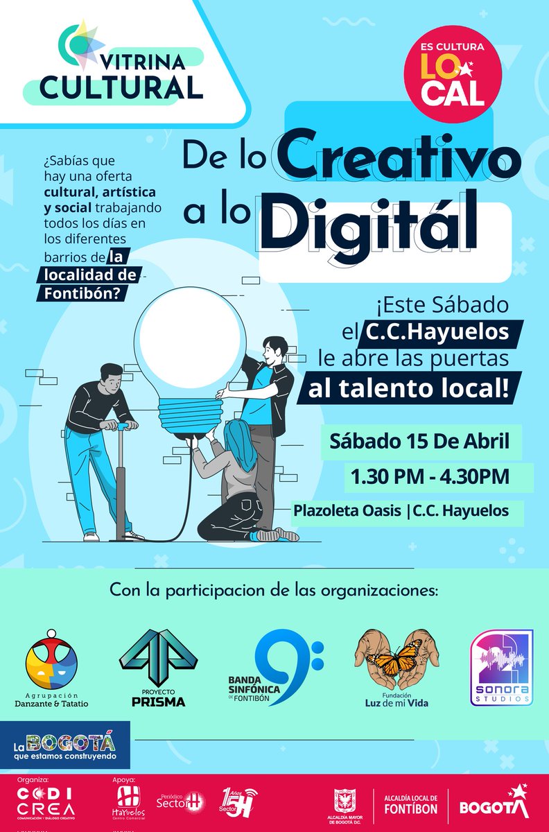 codicrea's tweet image. Mañana Sábado 15 de Abril, Jornada de circulación artística y cultural en @Hayueloscc, organizaciones locales de Fontibón en diálogo con la ciudadanía transformando el territorio y construyendo una cultura de paz @CulturaenBta @idartes @johanmaruber @mincultura @CLIzabala