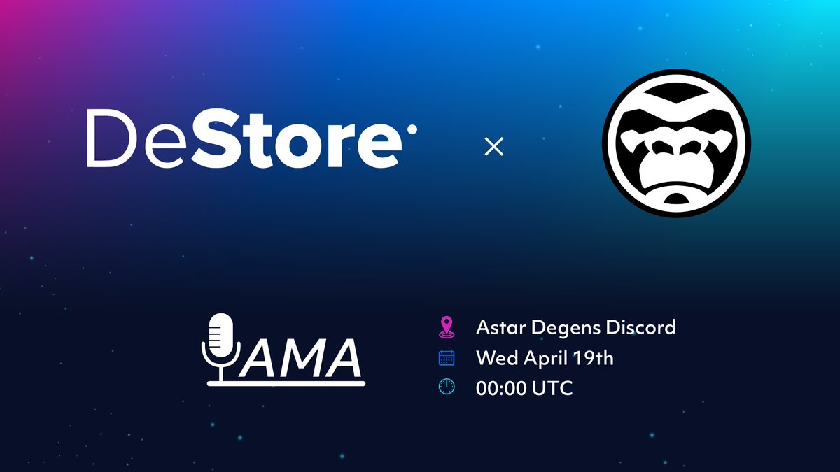 AstarDegens's tweet photo. 📢 AMA with @DeStore_Network!

An exciting opportunity to learn first hand what DeStore and their "e-Commerce 4 DeGens" are all about!  

🍌 Ape in and see you there.

📍 Astar Degens Discord - #AMA channel 
🗓️ Wed, April 19th 
⏰ 00:00 UTC https://t.co/0ycm3odhm6