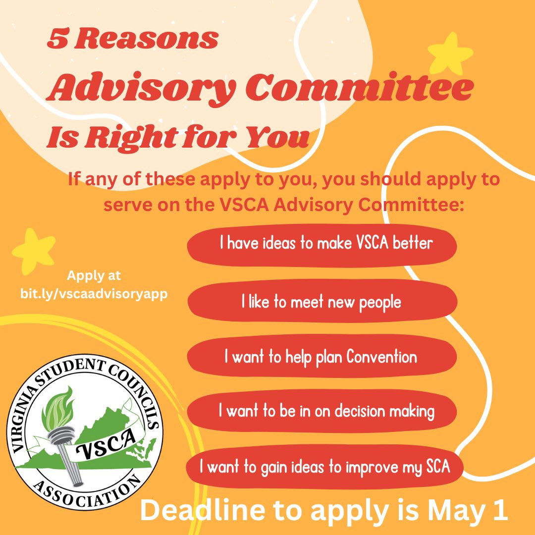 Interested in serving on the VSCA Advisory Committee? Applications are due by May 1 this year. Apply today!