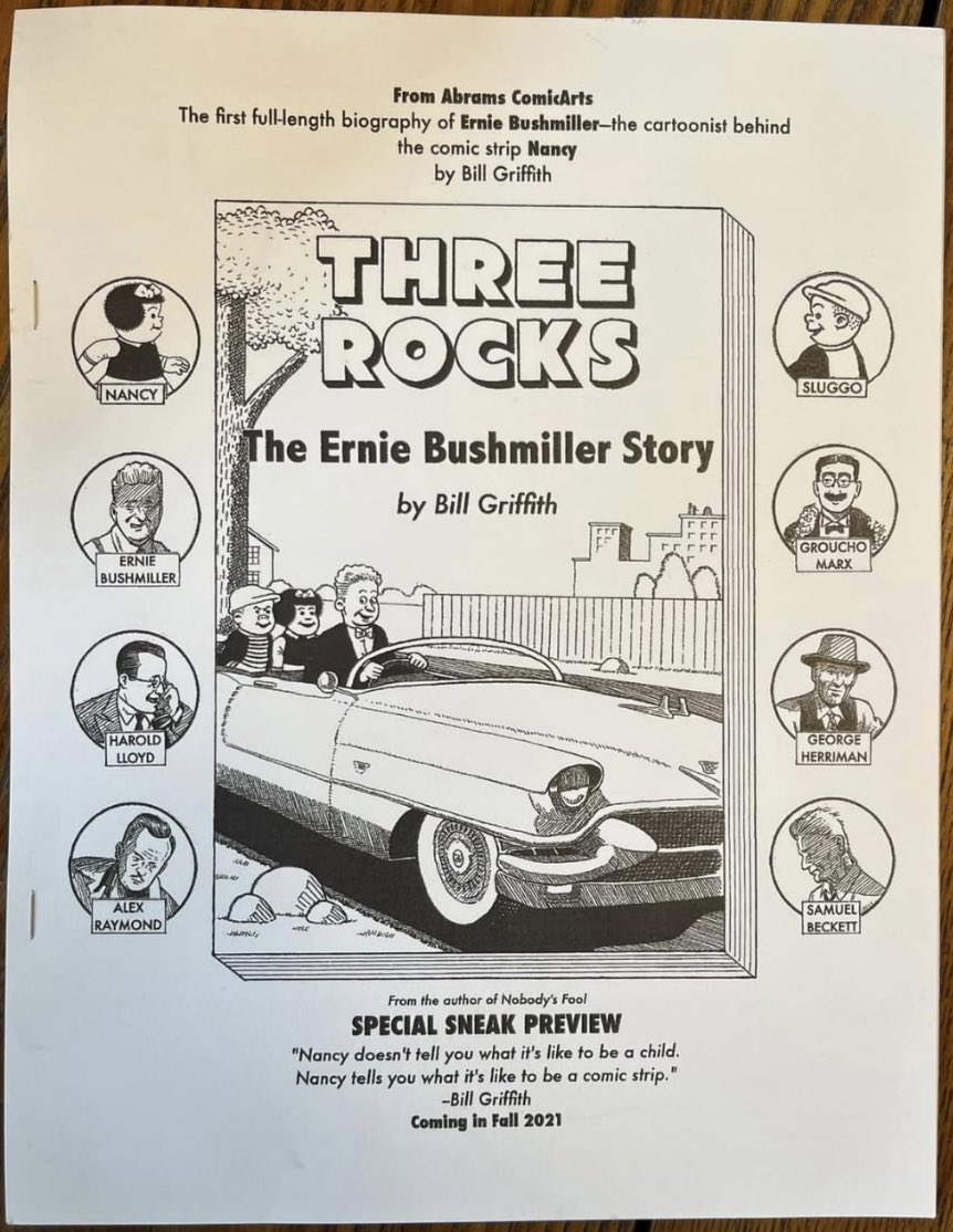 erniebushmiller's tweet photo. A few excerpts are floating around from @billgriffith120 ‘s (IG) upcoming biography of Ernie Bushmiller. Can't wait for the full graphic novel- coming soon!
#erniebushmiller #nancy #nancycomics #biocomic #billgriffith #zippythepinhead #comics #comix #comic #threerocks https://t.co/ZliXZoyacu