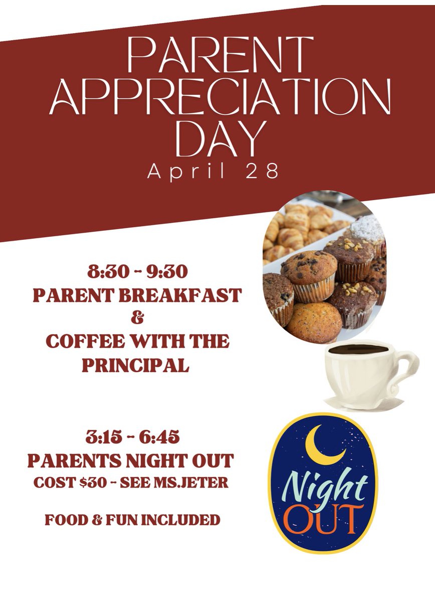 WhittierECSTEM's tweet photo. Save the Date! On April 28th we will celebrate our parents. Join us in the morning for breakfast with the principal and again in the evening for Parents Night Out. There will be lots of food and fun! #TheWhittierWay #WhittierECStem #WhittierElementary #DCPS #DCPSRising #Ward4 https://t.co/DZP0ecApnT