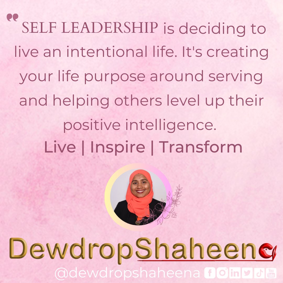 We live with these values as our guiding light.

#selfleadership is your ability to define your vision and objectives in a way that brings positive change in others. To back up each of your deeds in a way that matters. 

#dewdropshaheena #dewdropleadership