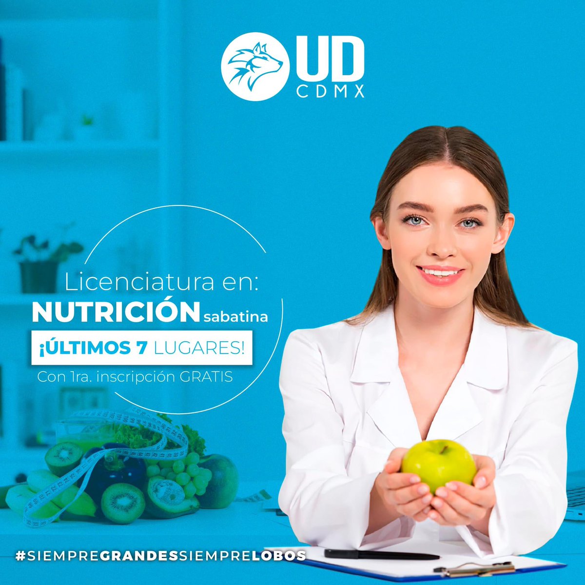 udcdmx's tweet photo. Estudia la Licenciatura en NUTRICIÓN
Modalidad: sabatina 
8:00 a.m a 2:00 p.m

¡ÚLTIMOS 7 LUGARES! ⏳ 
con 1ra. Inscripción Gratis ✅

Iniciamos en mayo 2023 🎒
+INFO. vía inbox o 📱Whatsapp: https://t.co/jgkqNUjt6O

#siempregrandes #siemprelobos #inscripcionesAbiertas https://t.co/ZcrZJ4s74P