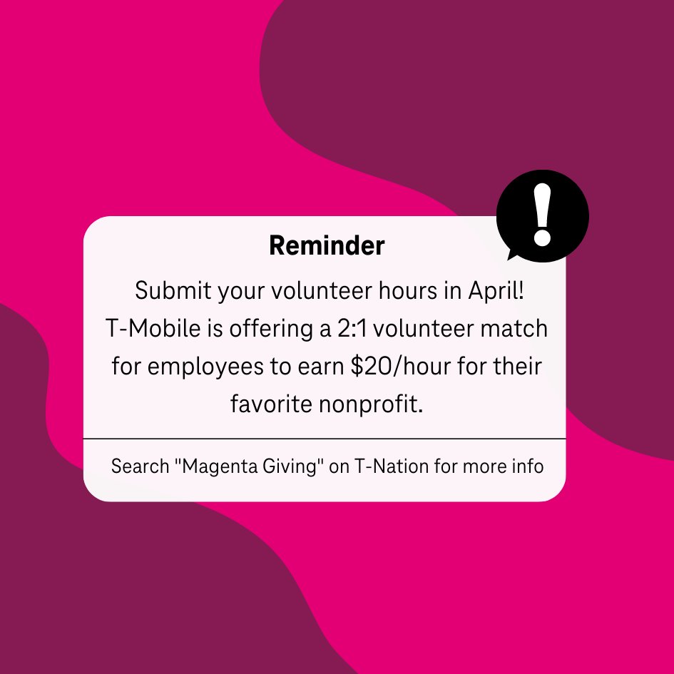 April is Magenta Giving Month! Let’s give! #TeamMagenta where do you plan to volunteer? Let's start a thread of names!👇