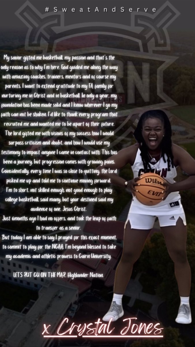 fivestarcrystal's tweet photo. I prayed for this exact moment, to commit to play for the NCAA. I’m beyond blessed to take my academic and athletic prowess to Cairn University. 

LETS PUT CU ON THE MAP, Highlander Nation. 
#Committed
#AGTG
#SweatAndServe

@faathletic @TNBASOUTH @shivonjeluv @K_Thomas34 https://t.co/CBA0EcLms1