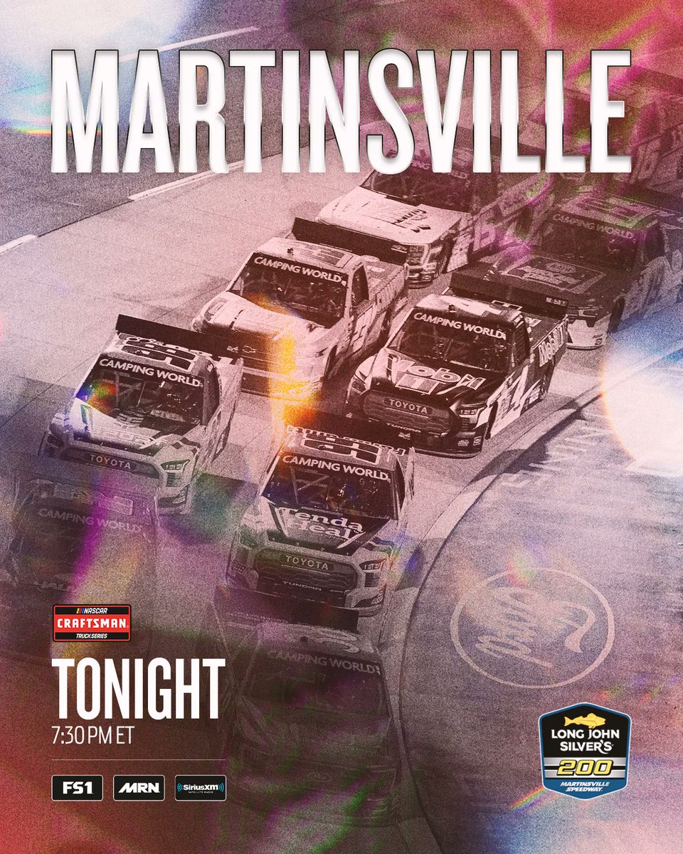TONIGHT: More short-track racing as Craftsman Truck Series kicks off the weekend @MartinsvilleSwy for the #LJS200
Tune in at 7:30PM EST on FS1!

#NASCAR #RACEDAY #NFT