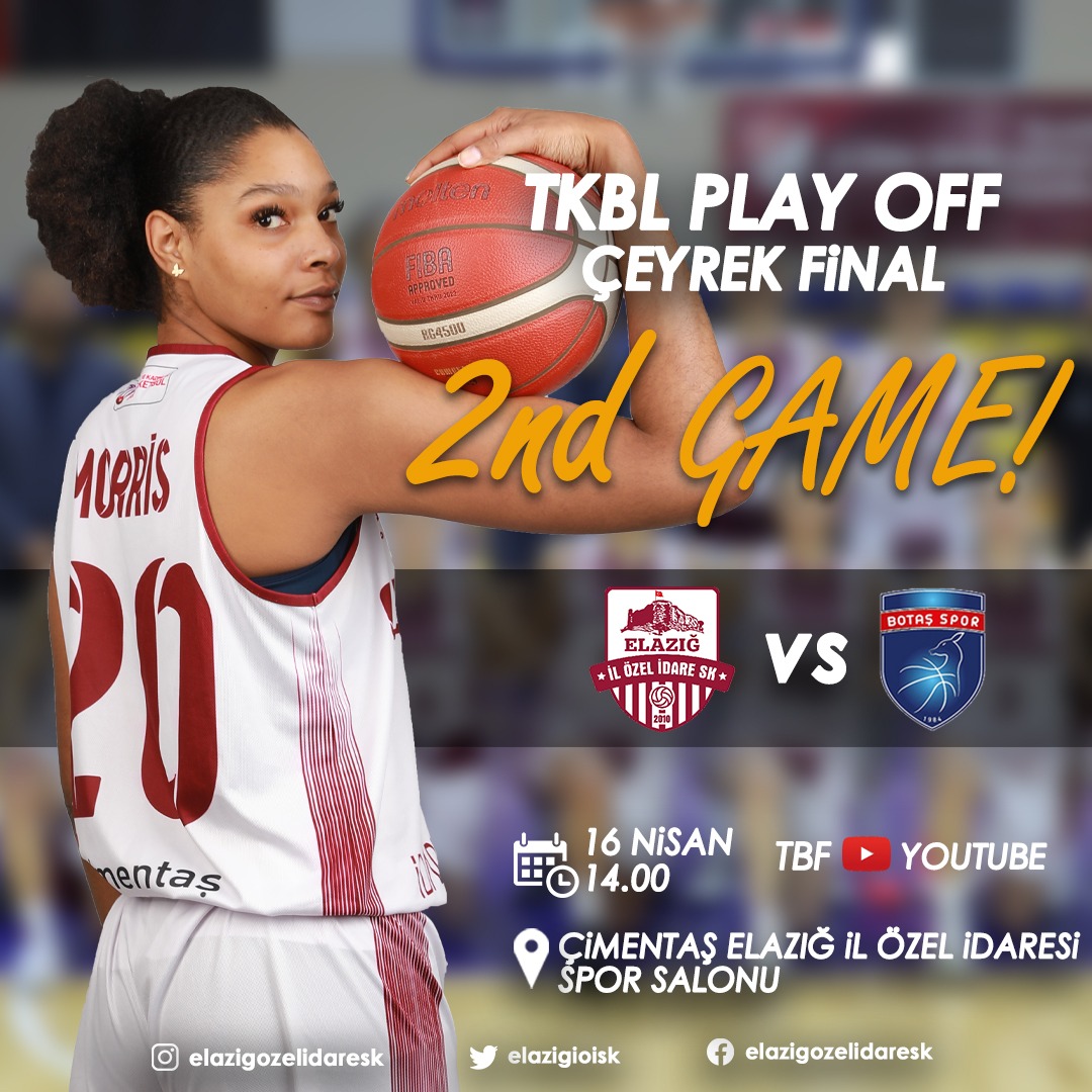 elazigioisk's tweet photo. 📢 ⛹️‍♀️ Türkiye Kadınlar Basketbol Ligi'nde Play-Off Çeyrek Final ikinci maçında, 16 Nisan Pazar günü ilimizde Botaş Gelişim'i konuk ediyoruz. Bu zorlu maçımıza tüm hemşehrilerimiz, davetlidir.

#Elazığ #ElazığınPerileri #TKBL https://t.co/lWqbvzwytV