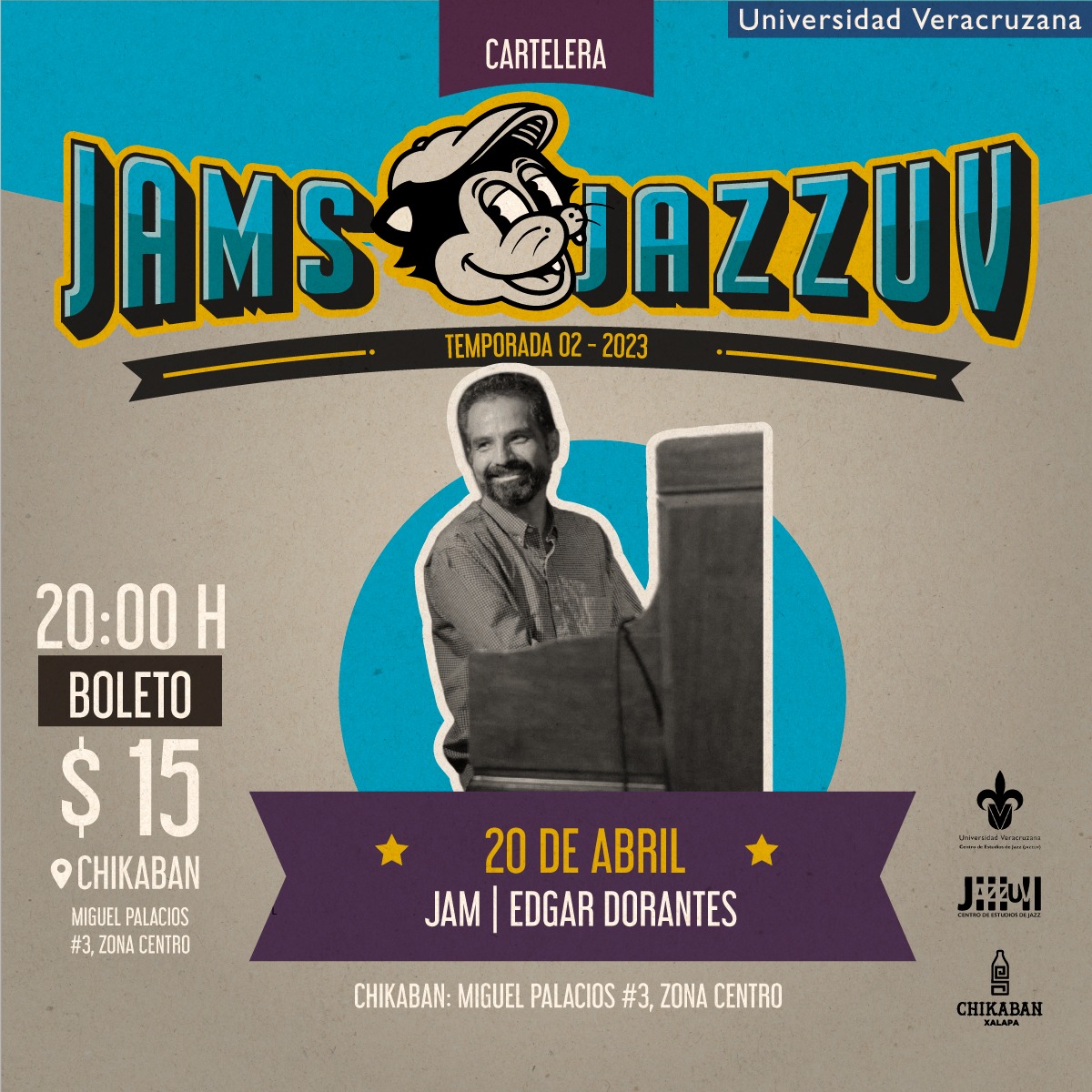 UVeracruzanaMx's tweet photo. ¡El @centrojazzuv te invita a disfrutar de la segunda #JamJazz!
🎹 Edgar Dorantes- Piano
🎶 Mariana Flores- Bajo eléctrico
🪘 Ximena Hernández- Percusión
Te esperamos este 20 de abril, a las 20:00 horas https://t.co/14y2yQfGFD