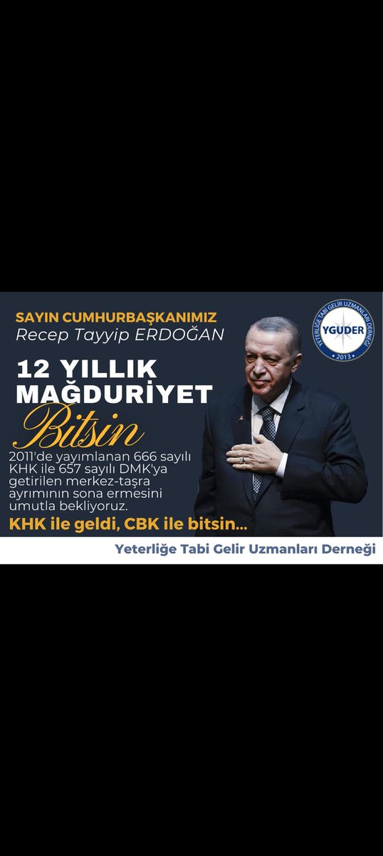 #YeterliğeTabiGelirUzmanları olarak bizler merkez taşra ayrımınin kaldırılarak 666 sayılı KHK ile 12 yıldır yaşadığımız mağduriyetin son bulmasını istiyoruz.

<a href="/RTErdogan/">Recep Tayyip Erdoğan</a> 

#GSvKYS Mauro Icardi Kırmızı Penaltı Torreira #MemurBayramEtsin #TOGG Ali Koç #babalatv Mersin Otel Ertem