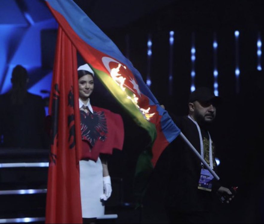 adnanhuseyn's tweet photo. At the #EuropeanChampionship opening ceremony in #Yerevan, a "man" from #Armenia violently yanks a flag of #Azerbaijan from a woman and burns it. When faced with real men, they cowardly run, joining 11,000 deserters. Watch the video until the end to see how real men act! https://t.co/CBHSwXSs3V