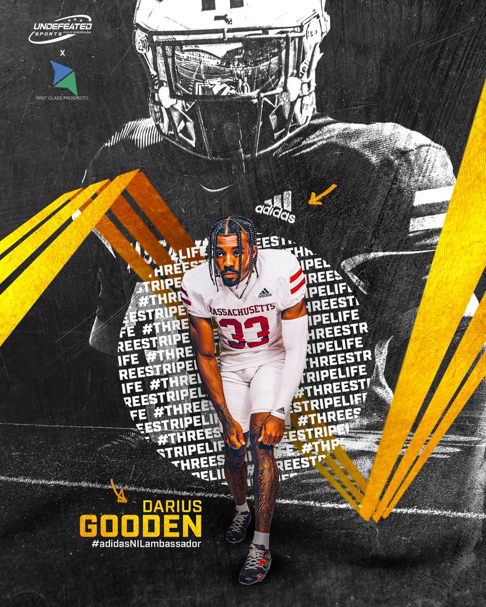 🚨NIL DEAL🚨 OUR GUY @DariusKGooden @UMassFootball DB AND 2024 NFL DRAFT PROSPECT LANDS DEAL WITH @adidas @adidasfootball✅ WE ARE SO PUMPED TO BE WORKING WITH ONE OF THE BEST BRANDS IN THE WORLD🔥📈 #FirstClassTakeover😈 #threestripelife #adidasNILambassador @UndefeatedSpts