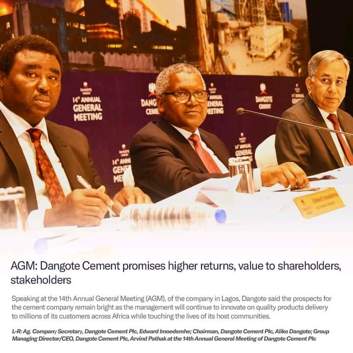 MbouckBertrand's tweet photo. AGM: Better packages, big dividend coming for Dangote Cement shareholders

#Dangote #DangoteCement #BuildWithPeaceOfMind https://t.co/RR7xfQaog7