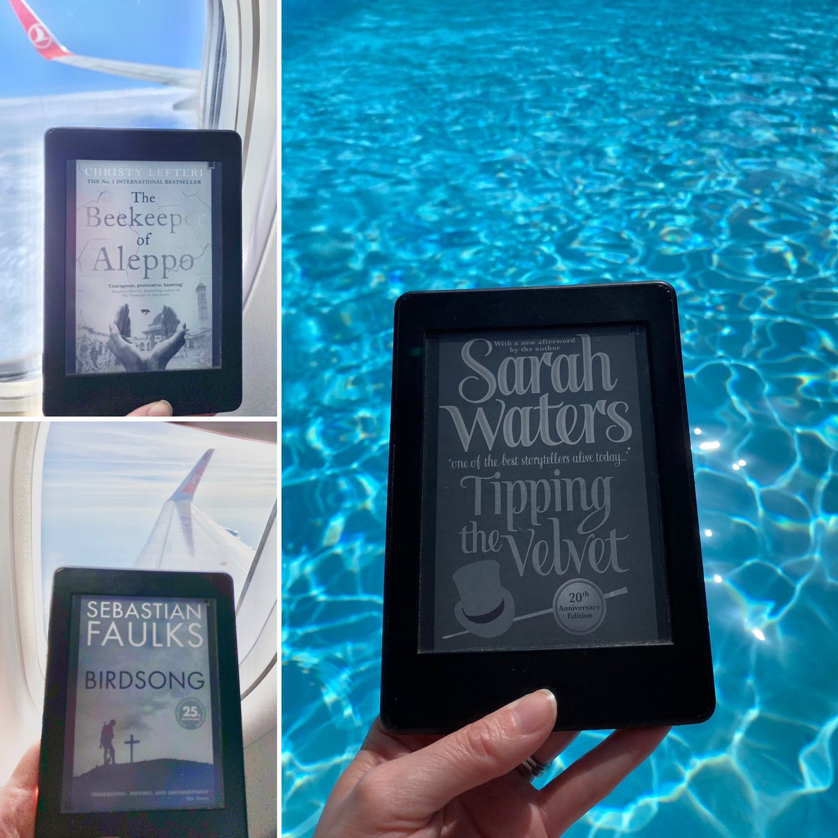 MissHamiltonEng's tweet photo. My Easter holiday reads in Istanbul and Dalyan. Didn’t get the hype of ‘Beekeeper’; same goes for ‘Tipping the Velvet’, a book I’ve wanted to read for years. Still to finish ‘Birdsong’, but really enjoying so far. A reread of ‘Catch 22’ snuck in too, but no picture.  #amreading https://t.co/ac95eNhmQs