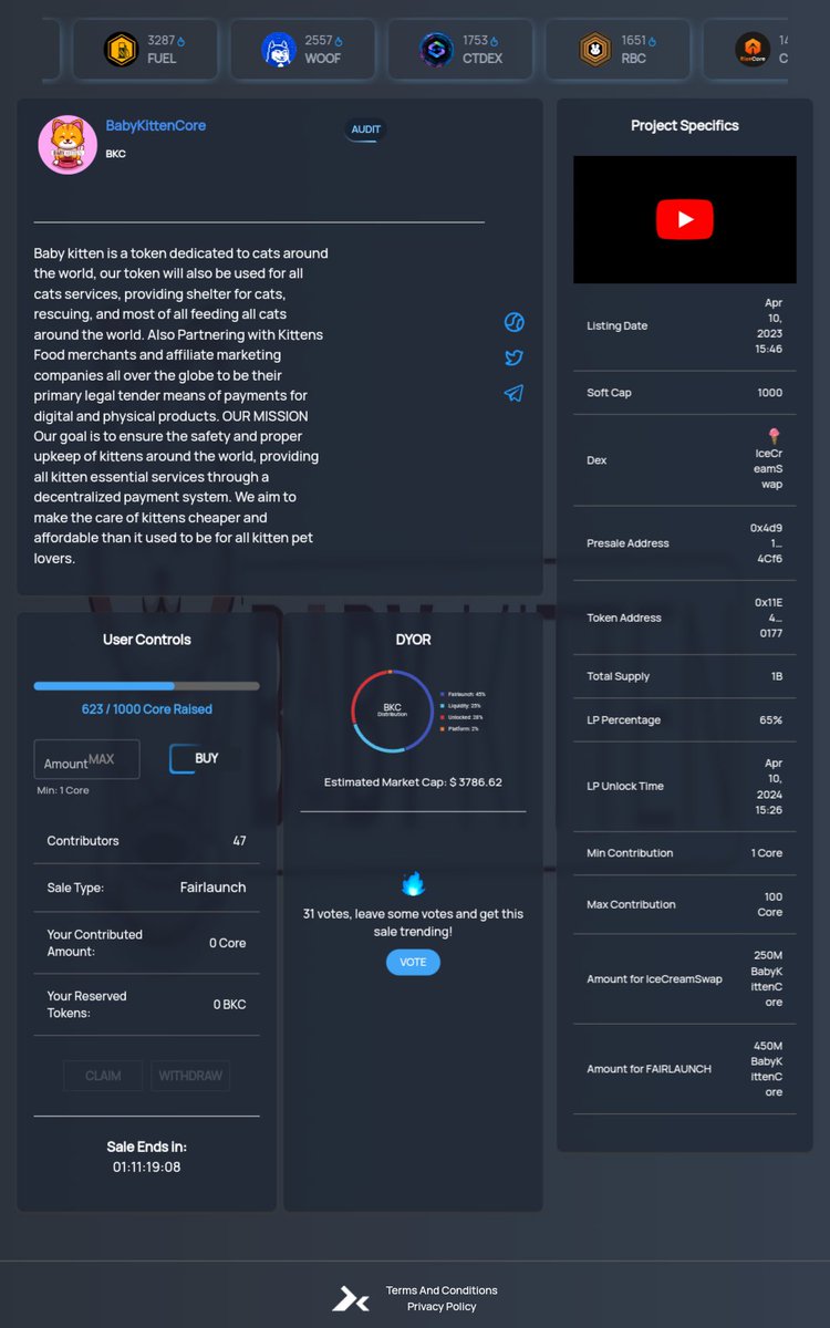 Babykittencoin's tweet photo. Only smart people knows what is about to happen, over 60% raised already from 1000 core softcap Join the fair launch today Don't miss out
Use this link to purchase https://t.co/RWkIxQ7Q51
#BKC #BKIF #CoreDao_Org #coredao #launchingoncorechain https://t.co/3tG1ewn32E