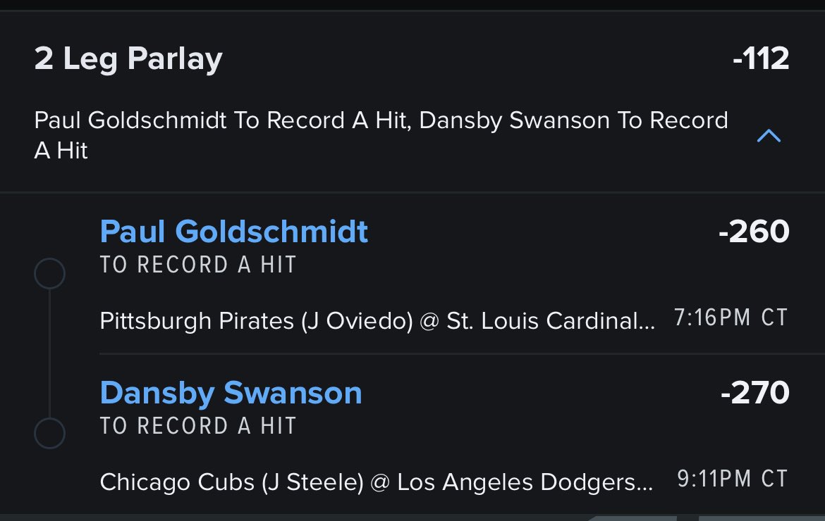 ABOnARoll's tweet image. For now we’re going with a hit parlay for the night!! 
🔴Goldschmidt on a tear to start the season, hit in 11/13 games. 
🔵Swanson has career BA of .400 against Syndergaard. 

If this gets 10 RT we’ll put out another favorite tonight!! 🔒🔒#GamblingTwitter 
📊: @PineSports_AI