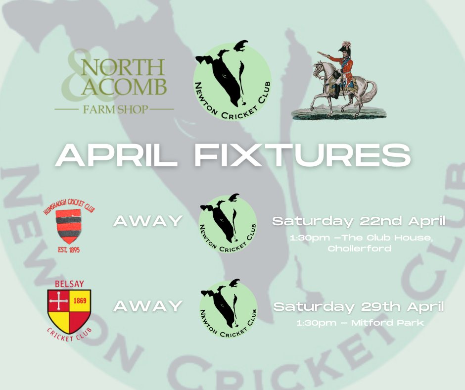 NewtonCricket's tweet photo. With the season only 1 week away, he's a look at our fixtures for April. With the weather set fair next week, we should be set for a sunny start out at @HumshaughCC  #UpTheCows https://t.co/YhmnQ4WVaD