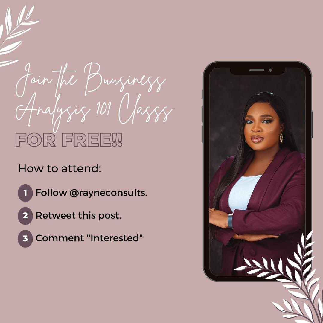 RayneConsults's tweet image. It&apos;s here again and we have some slots opened for free attendance into our Business Analysis 101 class TOMORROW!!! 

This is the the 4th cohort we&apos;re having year and we&apos;re ecstatic. 

All you have to do is make sure you&apos;re following @rayneconsults ✨