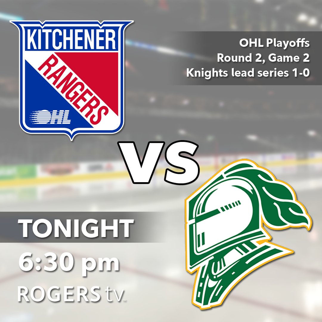 RTVStThomas's tweet image. IT'S #FRIDAYKNIGHT PLAYOFF GAME DAY!

Tune in for Game 2 of the @LondonKnights and @OHLRangers series. Coverage starts at 6:30pm with The Warm Up on #Rogerstv Cable 13; puck drops at 7pm. Don't miss it!!

#sttont #goknightsgo