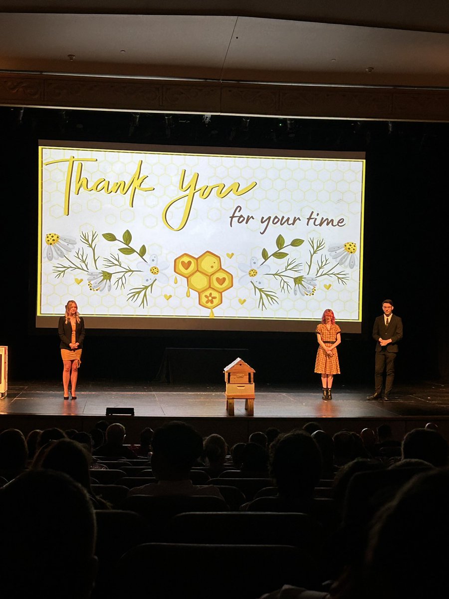 STEMAcademyNHS's tweet photo. On stage now is HaBEEtat! They created a new hive that is more bee friendly and makes it easier to collect honey. 🐝🍯🌸 #STEMrocks #EDDpresents https://t.co/hhN2hCihof