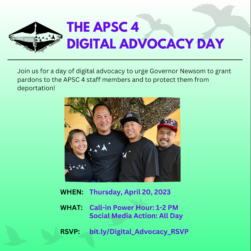 APSC 4 plays a vital role in the work of APSC and the services our organization provides to the Bay Area communities. 

If deported, #APSC4 will no longer be able to continue serving our impacted communities. This will also traumatize their families and  our communities.