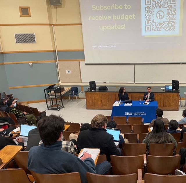 SJSUvotes's tweet image. Great conversation with @MattMahanSJ last night. About 60 @SJSU students attended. Lots of great questions! Thanks to all who helped with this event. Thank you Mayor Mahan! #sjsuvotes @PSANational @sjsuprezmatson @sjsucoss @PSA_SJSU