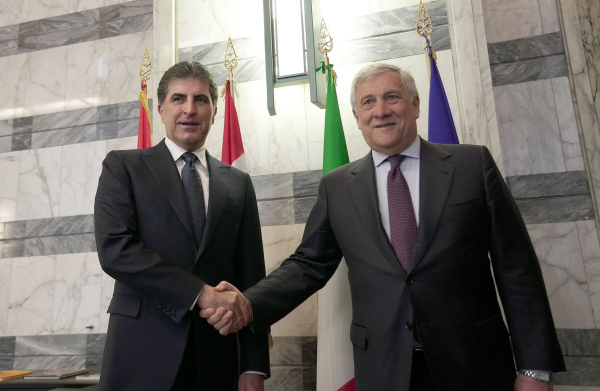 KRG_Italy's tweet photo. پەیوەندی بەهێزی نێوان ئیتالیا و هەرێمی کوردستان مایەی شانازیە بۆ نوێنەرایەتێکەمان ، جەنابی سەرۆک بارزانی لە وەزارەتی دەرەوەی ئیتالیا . https://t.co/9zlEVvr14H