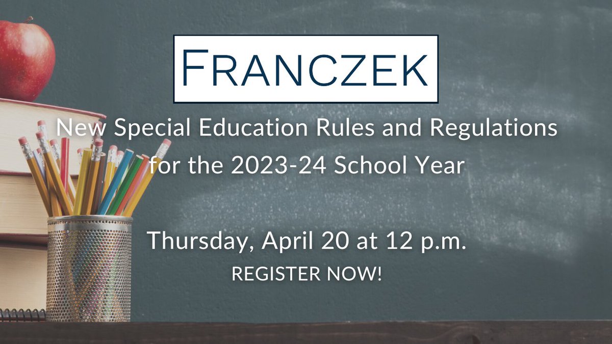 Franczek (@franczek) on Twitter photo Franczek Webinar: New Special Education Rules and Regulations for the 2023-24 School Year is Thursday April 20 at 12 p.m.! Register now:
lnkd.in/gyP2ycF6 Featuring Franczek attorneys Kaitlin Atlas and <a href="/JaredCostanzo/">Jared M. Costanzo</a>. Franczek Webinar: New Special Education Rules and Regulations for the 2023-24 School Year is Thursday April 20 at 12 p.m.! Register now:
lnkd.in/gyP2ycF6 Featuring Franczek attorneys Kaitlin Atlas and <a href="/JaredCostanzo/">Jared M. Costanzo</a>.