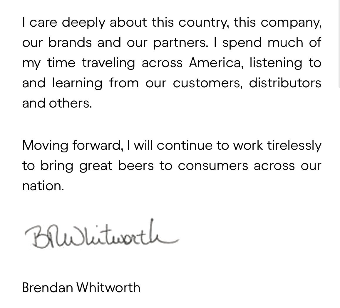 BREAKING: Anheuser Busch CEO Brendan Whitworth releases statement after the Dylan Mulvaney backlash.

Whitworth failed to mention any regret for their marketing decisions and did not apologize after Bud’s VP slandered their customer base.

I have a hard time believing this