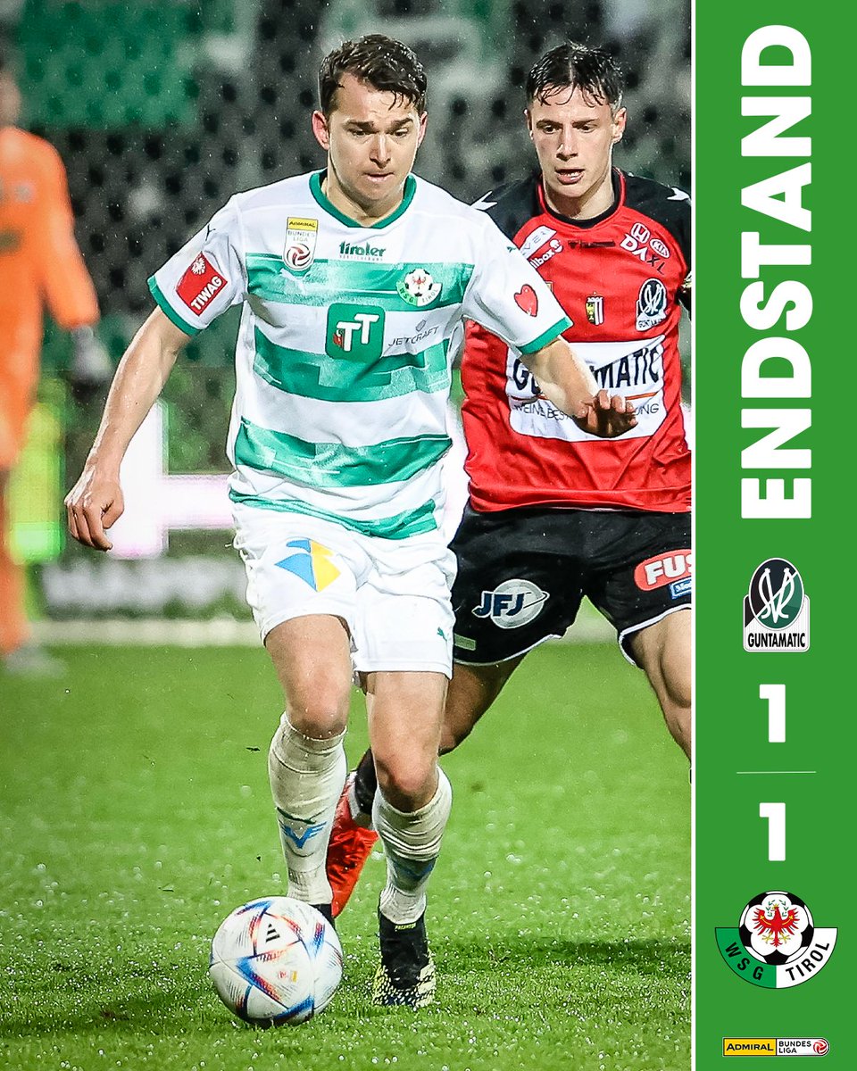 WSGTIROL's tweet photo. ๐ Schlusspfiff! Es bleibt beim 1:1-Unentschieden! +1โฃ
โฑ๏ธ90โ+4 | #SVRWSG | 1:1 | #WirSiegenGemeinsam https://t.co/xxo6pNTRZH