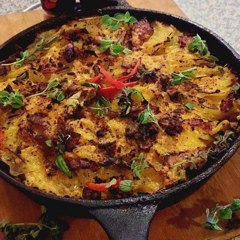 Ngoni on Twitter "Potato Gratin,with bacon bits and boerewors sour