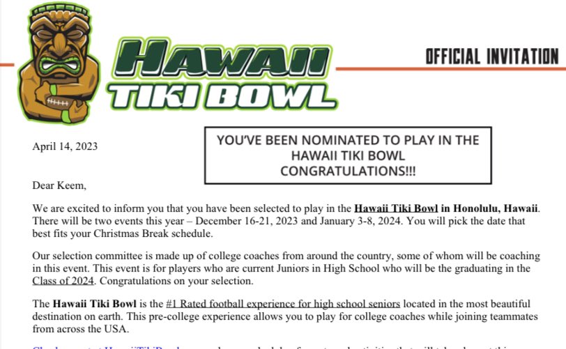 Blessed to receive an invitation to play in the <a href="/HawaiiTikiBowl/">Hawaii Tiki Bowl</a>. Thanks for the invite ! <a href="/FillippSAU/">Vince Fillipp</a>